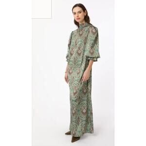 Refka Women's Dress, High Collar Long Sleeve, Paisley Green, Maxi Dress, Size 12